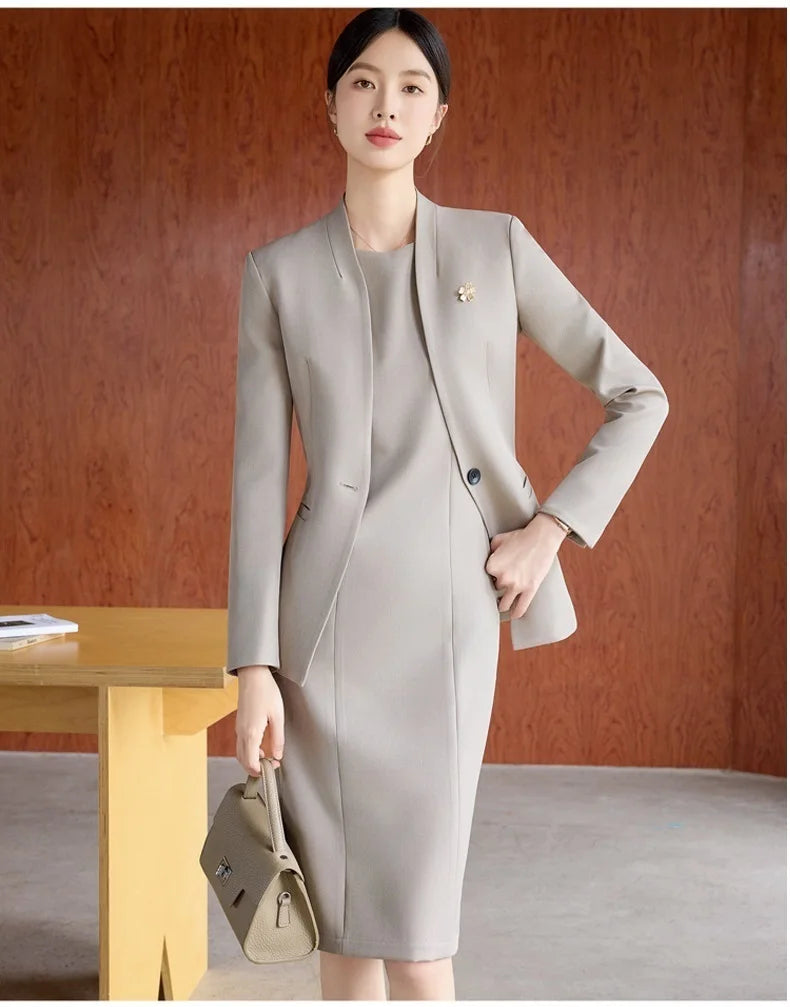 Formal Women Business Suits OL Styles Office Ladies Spring Autumn with Tops and Dress Career Interview Outfits Clothing Sets