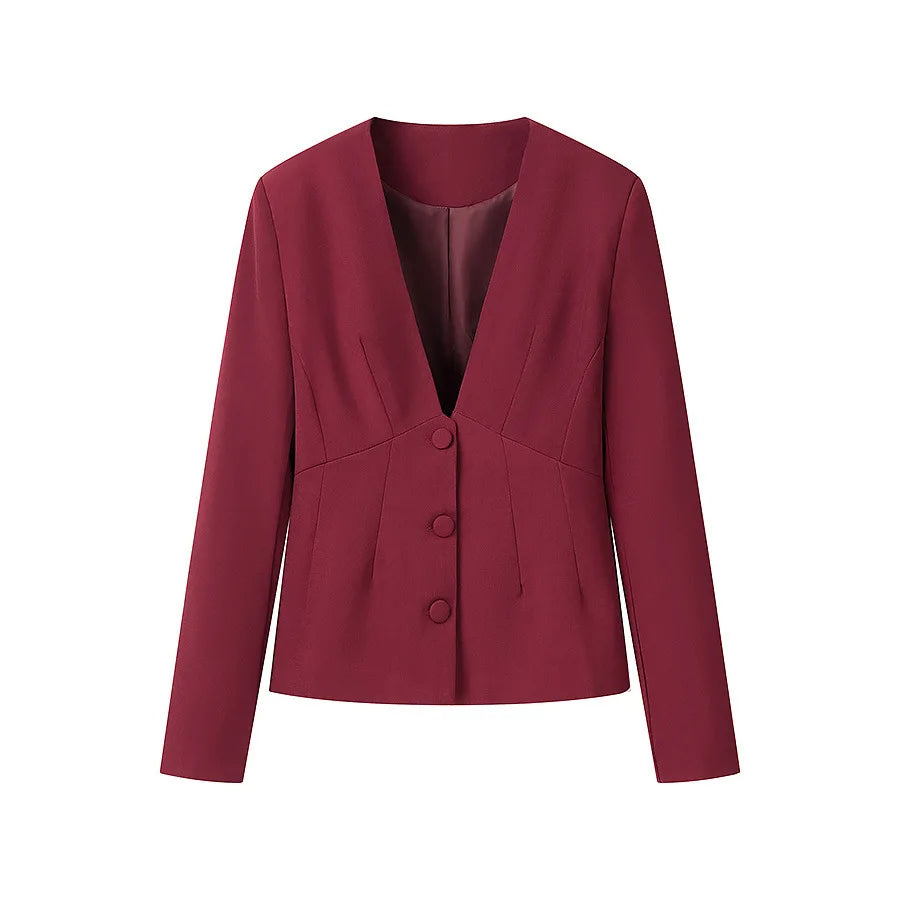 Women White 2 Pieces Set Deep V-neck Single Breasted Blazer Coat High Waist Pants Female Chic 2025 Spring Office Lady Outfits