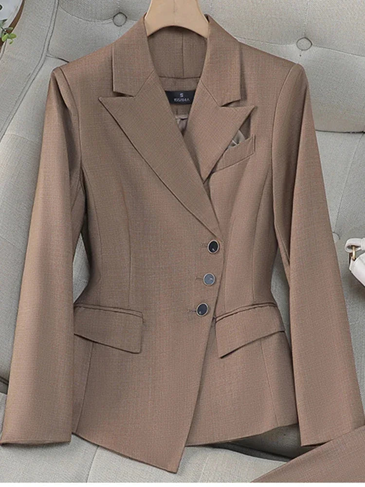 2025 New All Season Elegant 2 Piece Set for Women Pants with Single Breasted Zipper Casual Shirt Sleeve Office Business Workwea