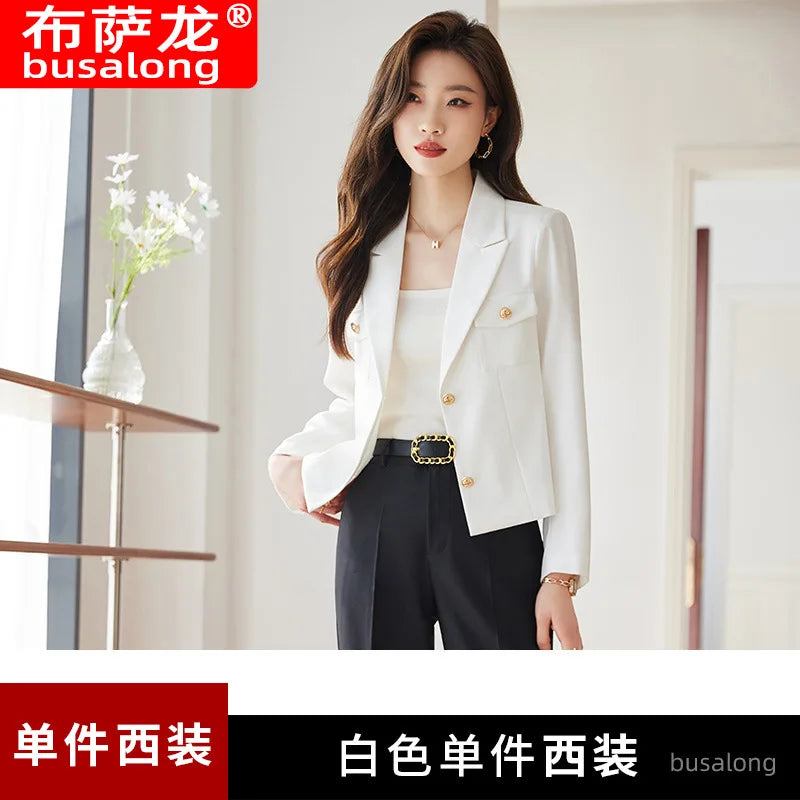 Long Sleeve Blazer Women's Professional Suit Spring Autumn Elegant Slim Fit Fashion Set Women's Workwear Business Formal Wear
