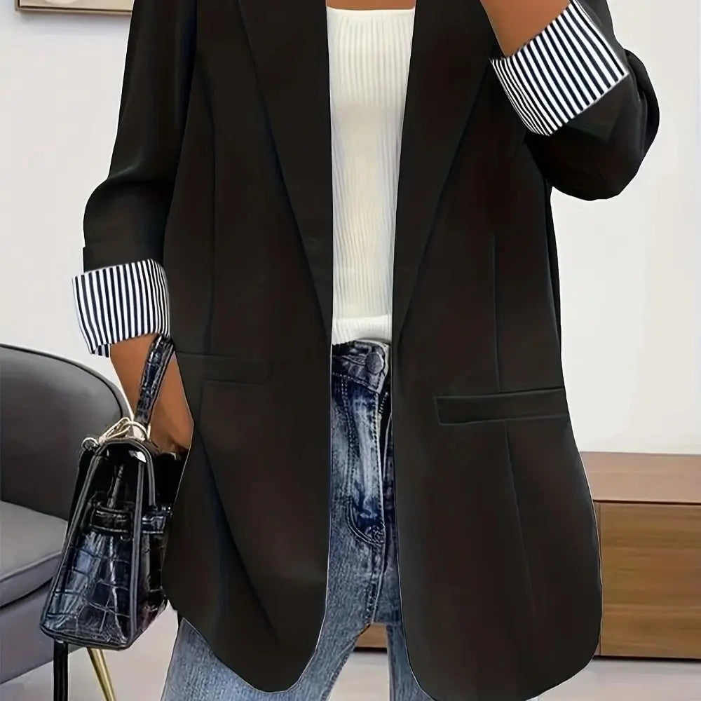 Classic Stripe Elegant Suit Jacket Casual Long Sleeve Suit Coat Women Loose College Clothes Professional Office Blazer Women