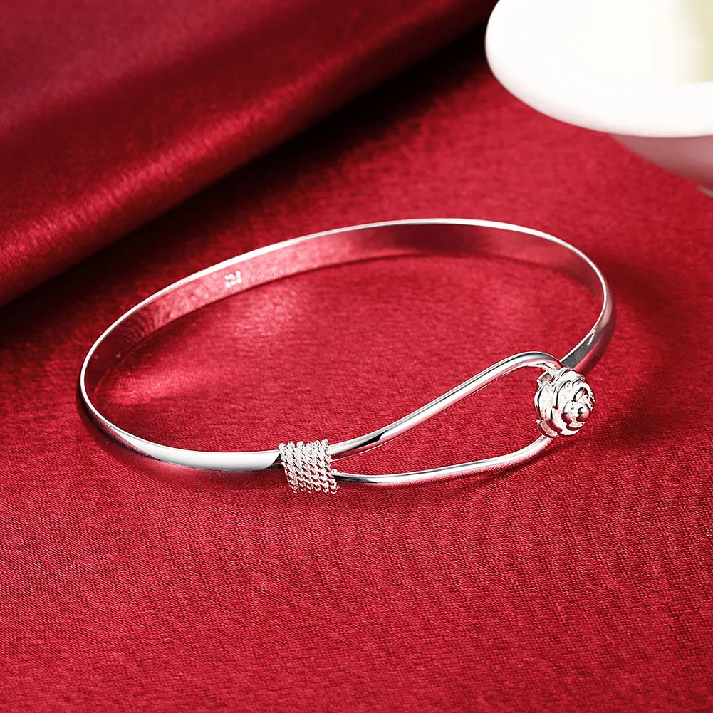 Hot New 925 Sterling Silver Bracelets for Women Fine Elegant Flower Bangle Adjustable Jewelry Fashion Party Gifts Girl Student