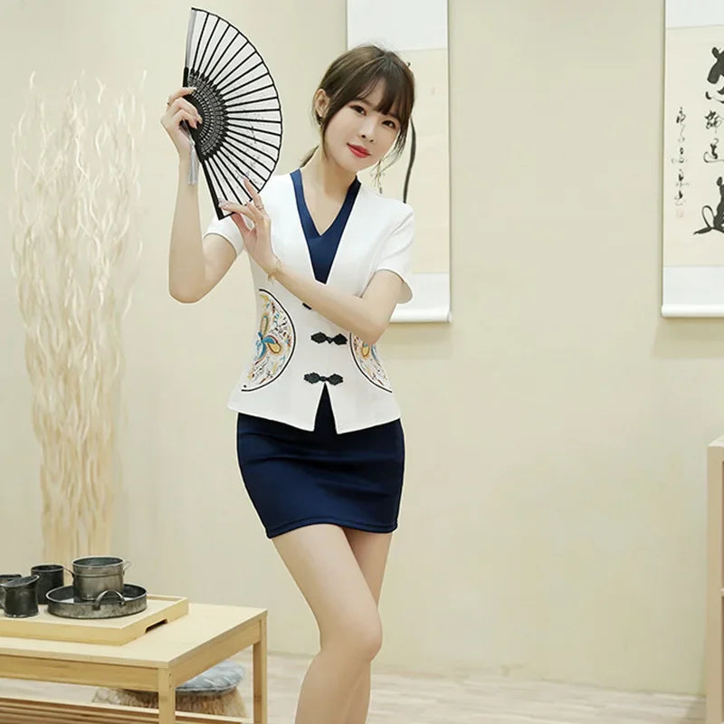 Massage Work Clothes Hotel Front Desk Beauty Salon Nail Technician Uniform Short Skirt Suit Professional Esthetician Overalls