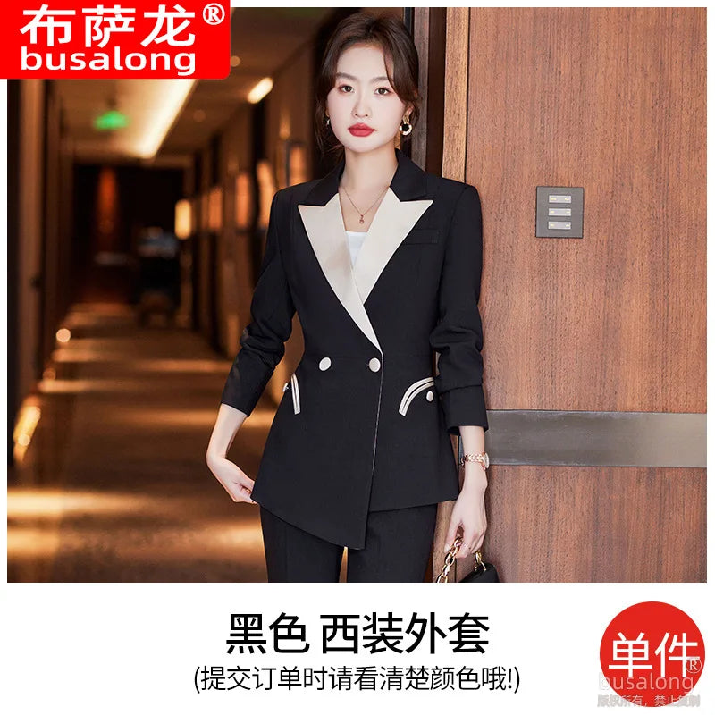White Contrast Color Blazer for Women, Autumn New Style, Elegant Goddess Style, Professional Business Suit, Workwear Set