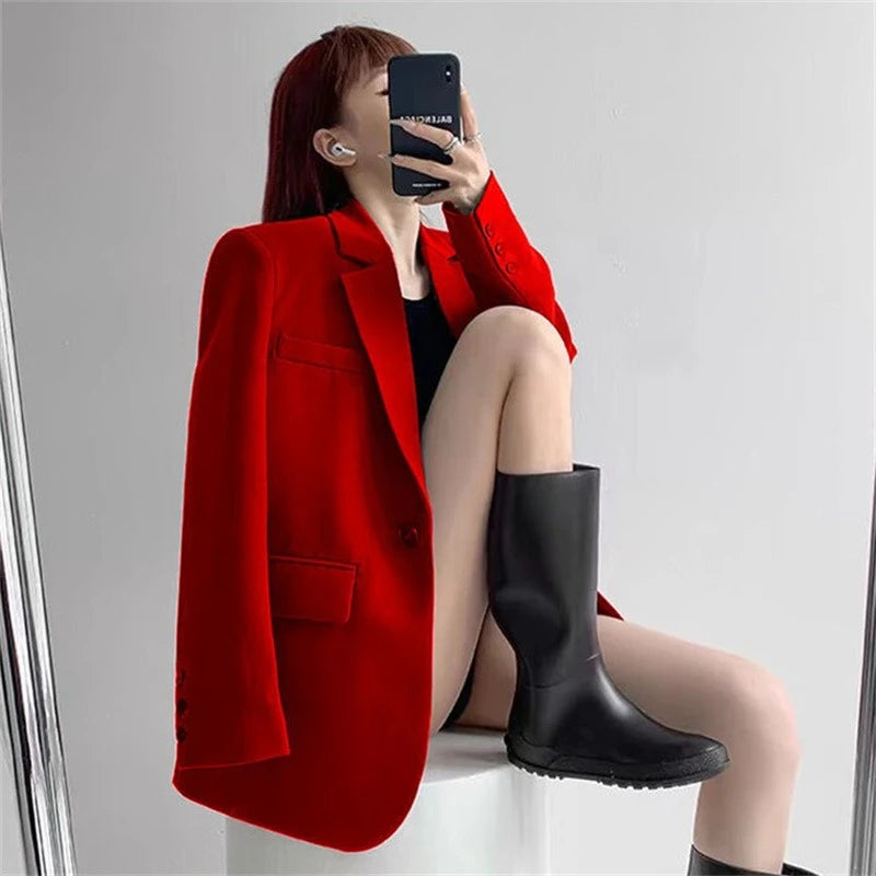 Korean Fashion Black Blazer Women Spring Autumn Coat High-end Loose Casual Long Sleeve Design Suits Chic Blazer Mujer New