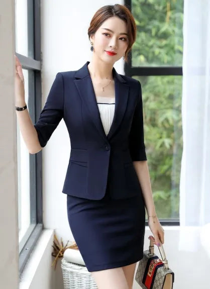 Naviu High Quality Women Suit Summer Fashion Temperament Formal Half Sleeve Blazer and Skirt Office Ladies Interview Work Wear