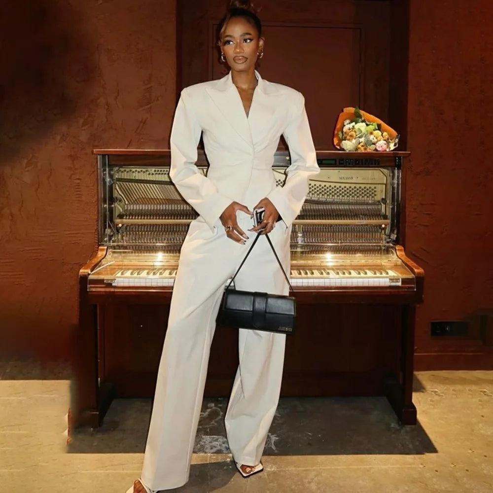 White Pants Suit Woman Luxury 2 Pieces Office Female Suit High Quality Chic Outfits Formal Blazer Set Trajes De Mujer Elegante