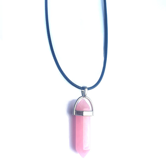 Crystal Pointed Pendant Necklace - Pink Jade-0
