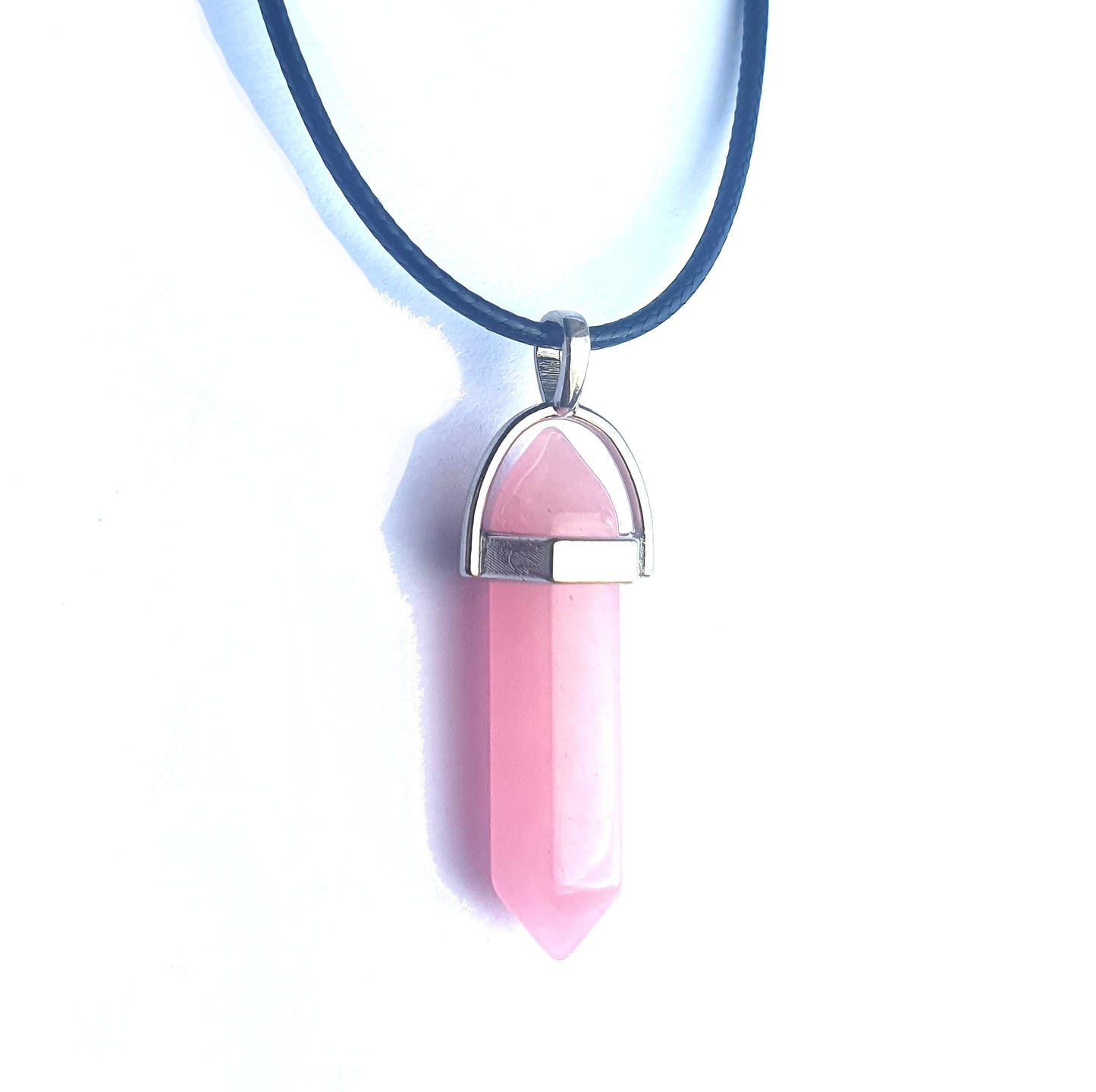 Crystal Pointed Pendant Necklace - Pink Jade-1