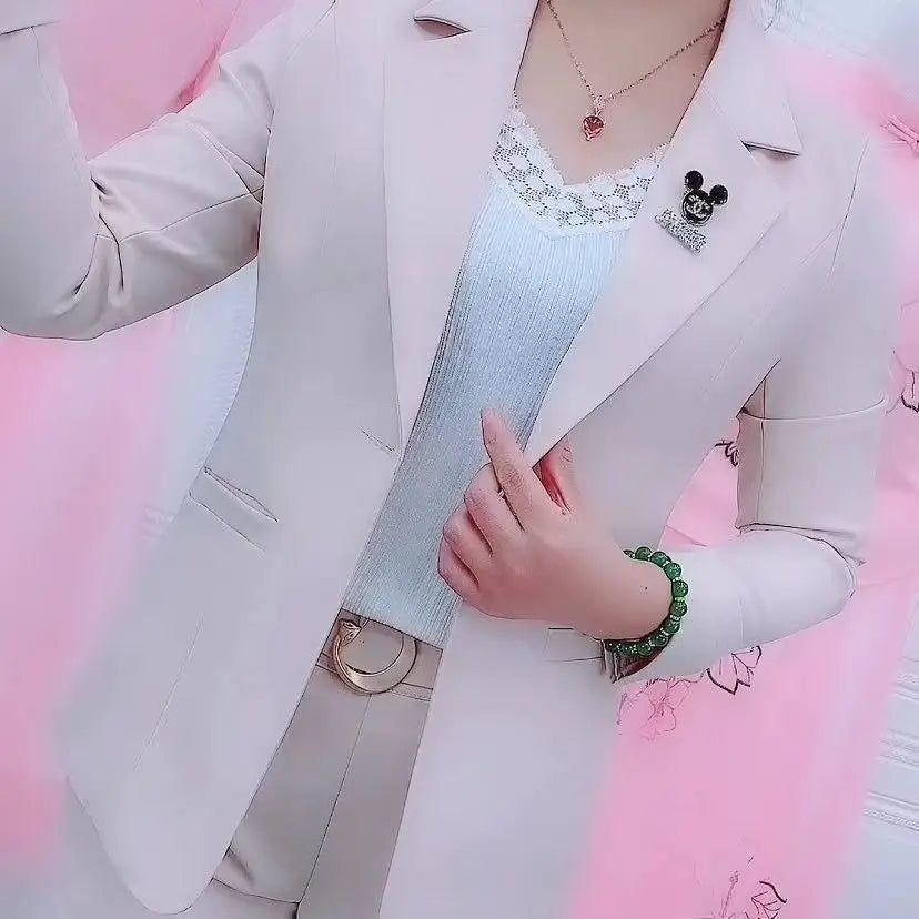 2023 New Candy Color Slim Fit Jacket Blazer Wide Leg Pants Two Piece Elegant Women's Pants Suit Office Outfits Summer Clothing