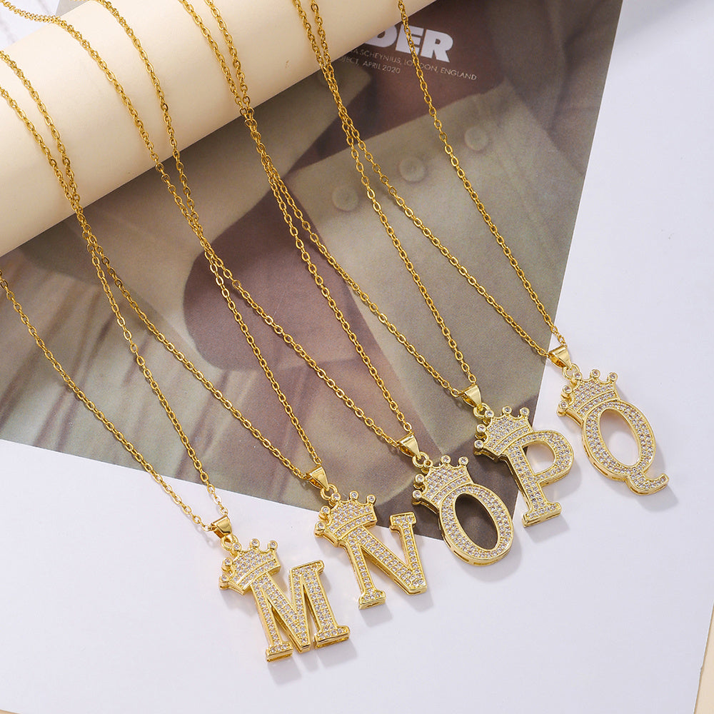1PCS Fashionable Gold Diamond Crown Uppercase Letter Popular Pendant