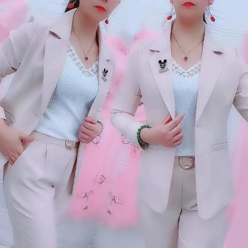 2023 New Candy Color Slim Fit Jacket Blazer Wide Leg Pants Two Piece Elegant Women's Pants Suit Office Outfits Summer Clothing