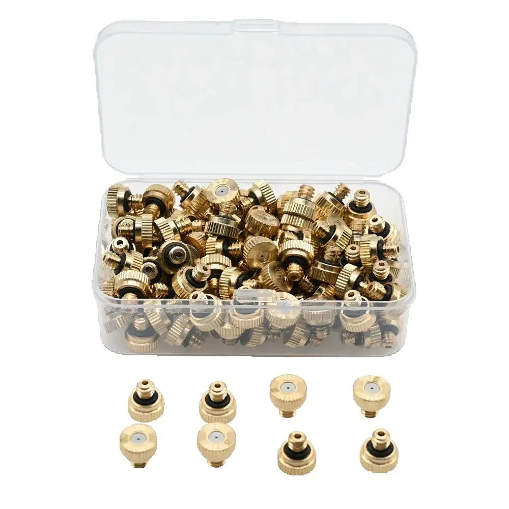 50PCS Threaded Brass Misting Nozzle 0.1-0.8mm Orifice Water Mister Parts Fog Nozzle For Patio Misting System Outdoor Cooling
