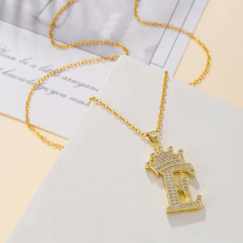 1PCS Fashionable Gold Diamond Crown Uppercase Letter Popular Pendant