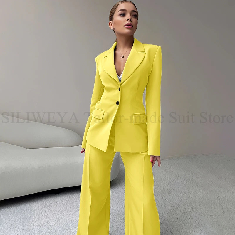 2024 Elegant Women Suit Two Piece Jacket Pants Single Breasted Female Clothing Slim Fit Formal Office Lady Wear Blazer Set