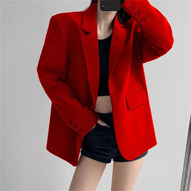 Korean Fashion Black Blazer Women Spring Autumn Coat High-end Loose Casual Long Sleeve Design Suits Chic Blazer Mujer New