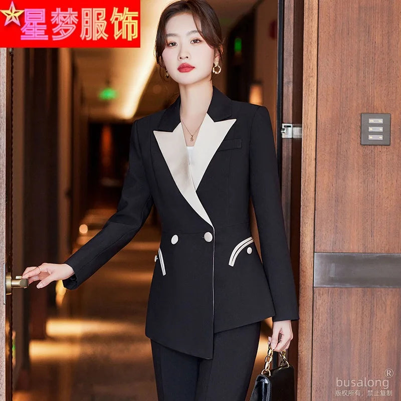 White Contrast Color Blazer for Women, Autumn New Style, Elegant Goddess Style, Professional Business Suit, Workwear Set