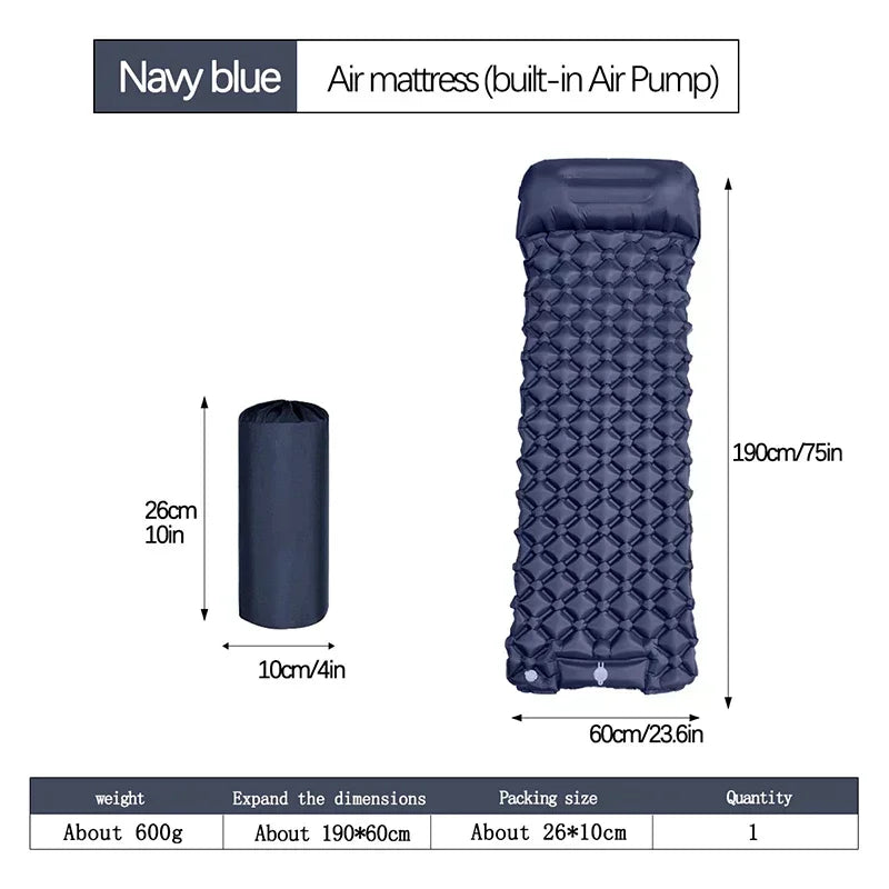 Outdoor Sleeping Pad camping tent Air Mat for Travel Backpacking Hiking Double Inflatable Mattress with Built-in Pillow Pump