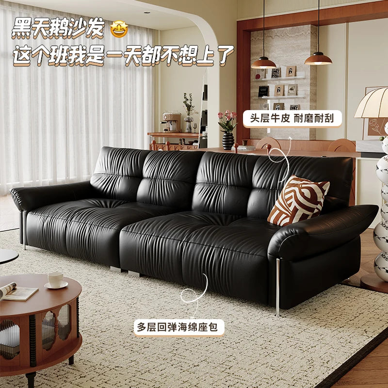 Leather sofa living room French retro style first layer cowhide high backrest cloud sofa antique style