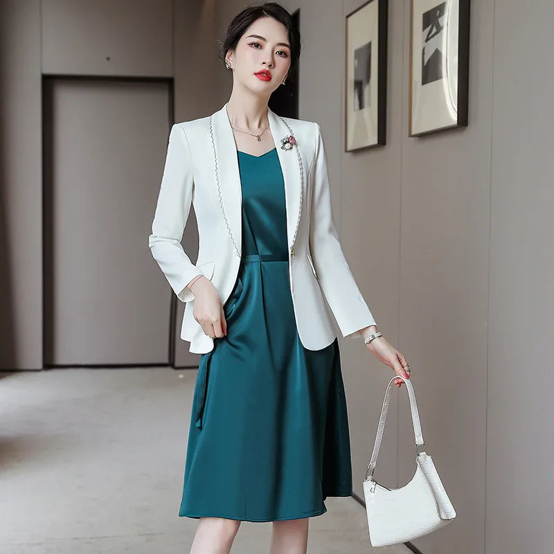Blazer Inner Layer Matching Dress Two-Piece Set Women's Business Professional Suit Dress Workwear ElegantOL