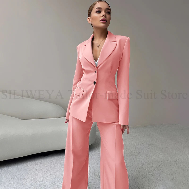 2024 Elegant Women Suit Two Piece Jacket Pants Single Breasted Female Clothing Slim Fit Formal Office Lady Wear Blazer Set