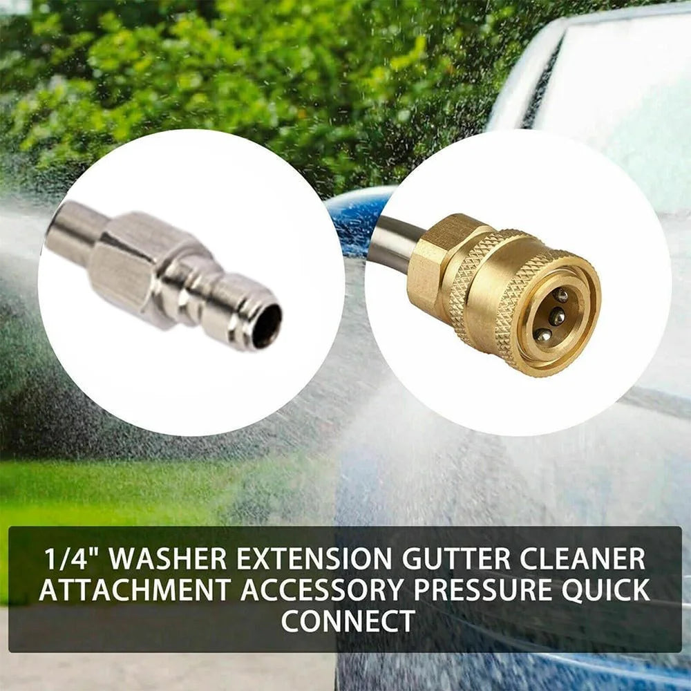 Cleaner Attachment, 30/90/270Degree, Extension Wand Angled for Gutter Cleaning with 5 Spray Nozzle Tips, 1/4 Inch Quick Connect