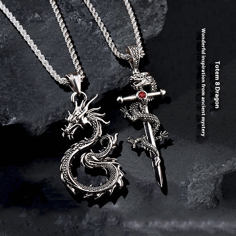 Fashion Jewelry Dragon Sword Pendant Necklace Paved Black Color