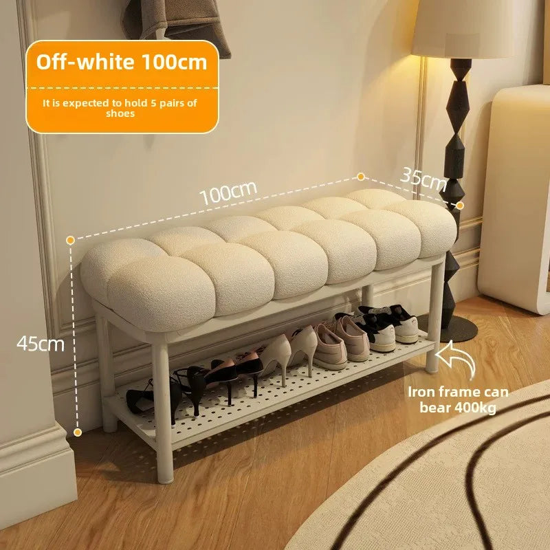 Entrance door, shoe changing stool, seated shoe cabinet, light luxury, creative dressing room, long strip shoe changing stool
