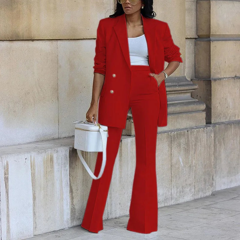 New Autumn Winter 2 Piece Outfits For Women Blazer Jackets High Waisted Straight Leg Pants Suits Set Business Casual Office 2025