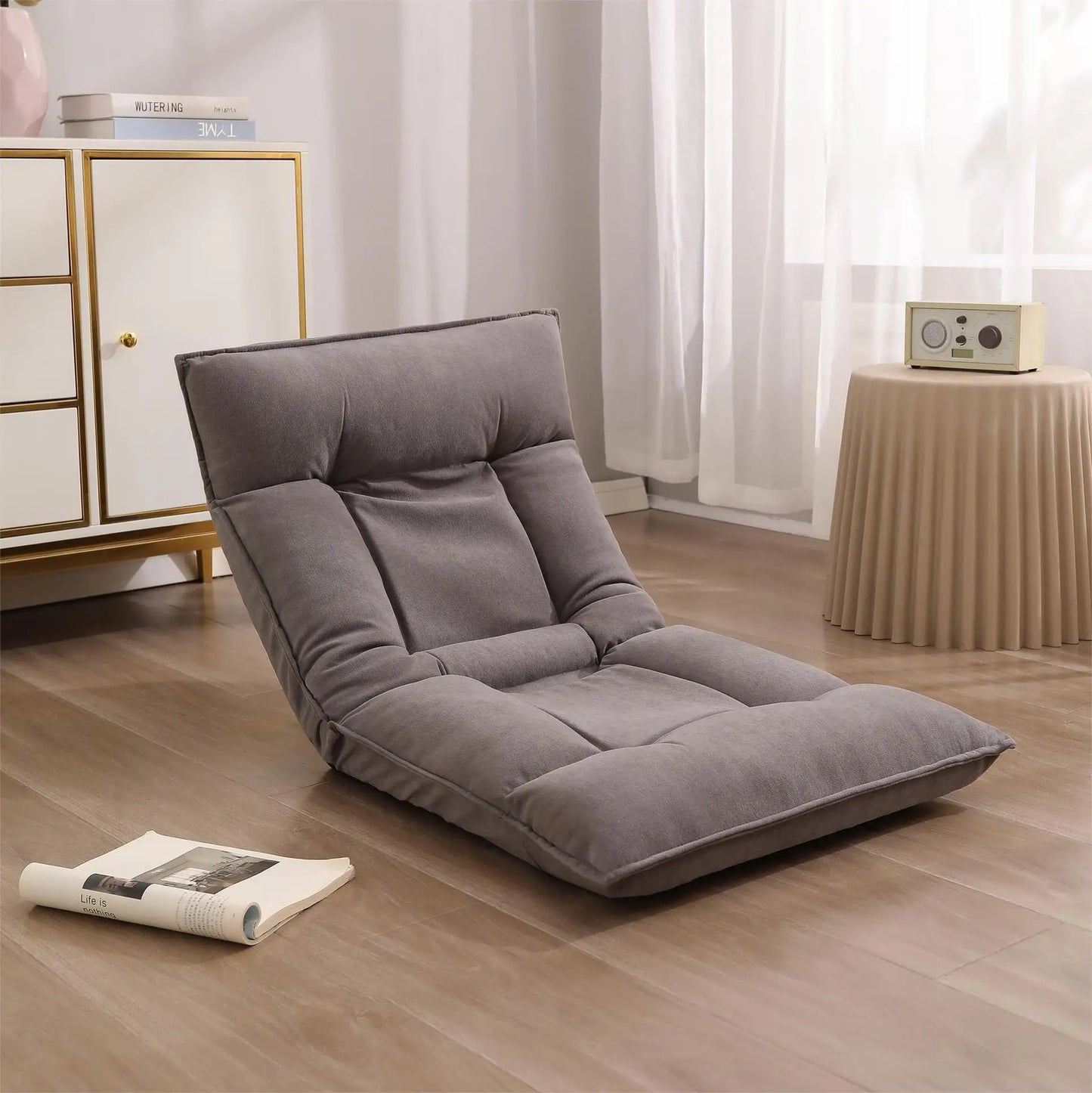 UVR Folding Lazy Sofa Living Room Leisure Backrest Stool Single Tatami Adjustable Balcony Window Reading Chair Furniture