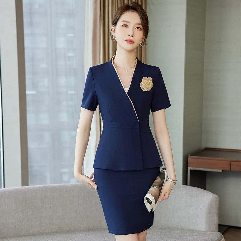 Professional Outfit Elegant Goddess Style Summer Hotel Front Desk Uniform Sales Office Suit Women Short Sleeve Jewelry Store Wor