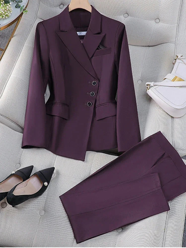 2025 New All Season Elegant 2 Piece Set for Women Pants with Single Breasted Zipper Casual Shirt Sleeve Office Business Workwea