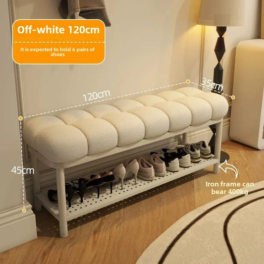 Entrance door, shoe changing stool, seated shoe cabinet, light luxury, creative dressing room, long strip shoe changing stool