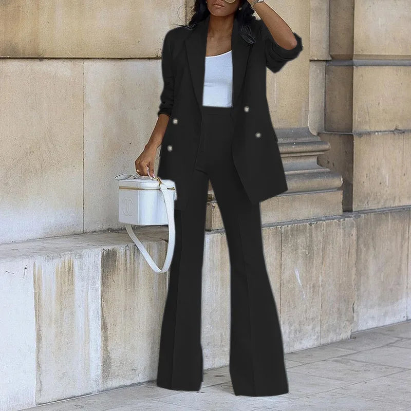 New Autumn Winter 2 Piece Outfits For Women Blazer Jackets High Waisted Straight Leg Pants Suits Set Business Casual Office 2025