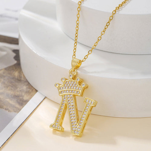 1PCS Fashionable Gold Diamond Crown Uppercase Letter Popular Pendant