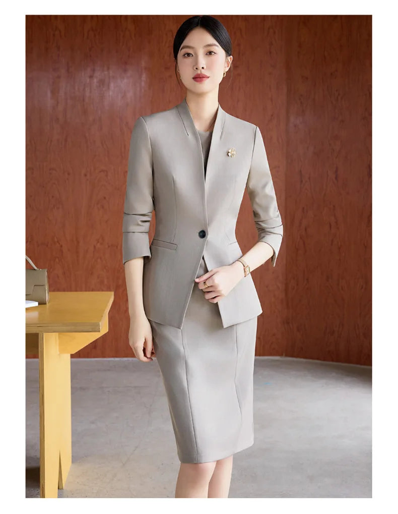 Formal Women Business Suits OL Styles Office Ladies Spring Autumn with Tops and Dress Career Interview Outfits Clothing Sets