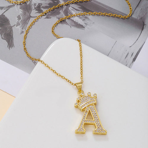 1PCS Fashionable Gold Diamond Crown Uppercase Letter Popular Pendant