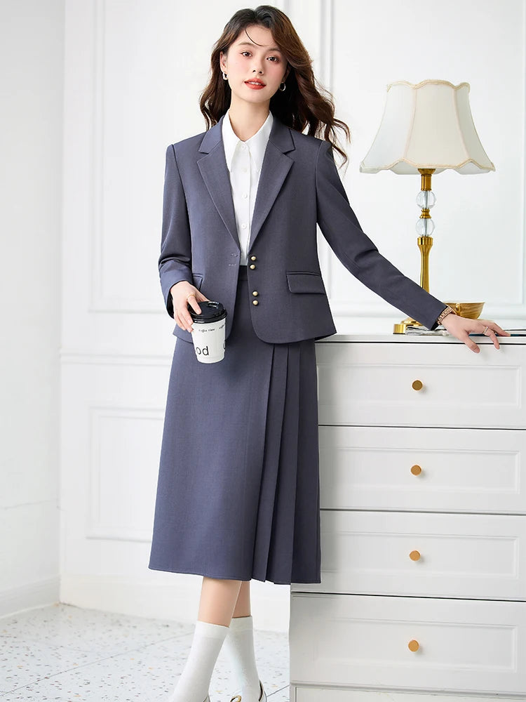 Fashion Women Formal Blazer Skirt Suit Ladies Black Green Black Female Two Piece Set For Spring Autumn Winter