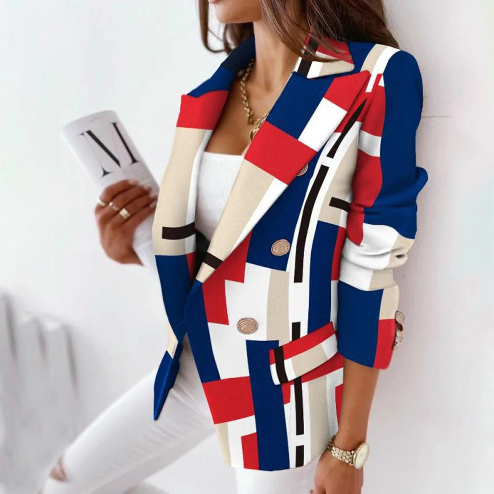 Plaid Blazer Jacket Women Spring Autumn Long Sleeve Casual Slim Blazers Khaki Woman Coats  Fall Elegant Office Suit Coat new