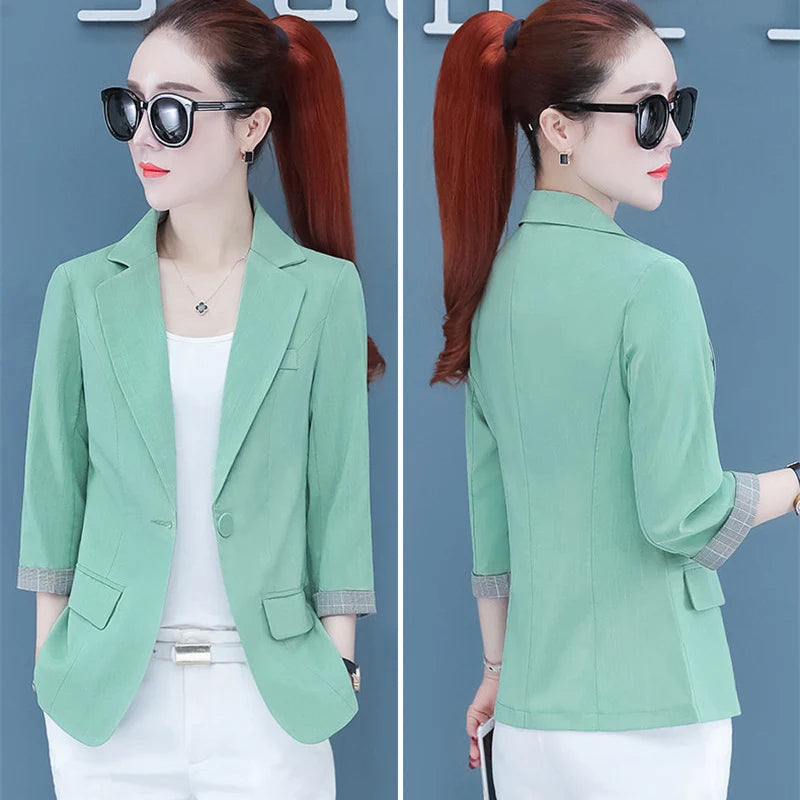 Spring Summer Women Blazers Jackets Casual Business Office Lady Blazer Suit Thin 3/4 Sleeve Coat Outwear Clothes Female Tops 749