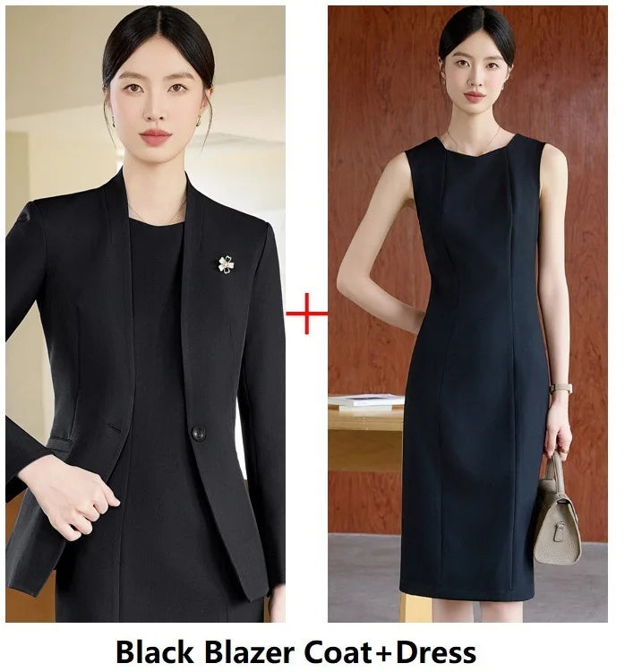 Formal Women Business Suits OL Styles Office Ladies Spring Autumn with Tops and Dress Career Interview Outfits Clothing Sets