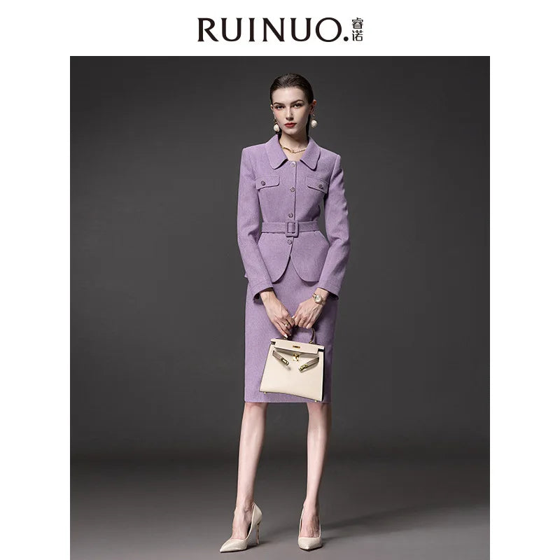 New Tweed Suits Women's Winter Professional Skirt 2Piece Set Female Work Wear Clothing OL Office Formal  костюмы женские Blazer
