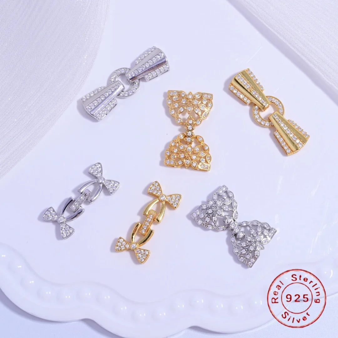 S925 Sterling Silver Multi - row Pearl Necklace and Bracelet Clasp, DIY Handmade Pearl Beading Link Clasp Accessories SK118
