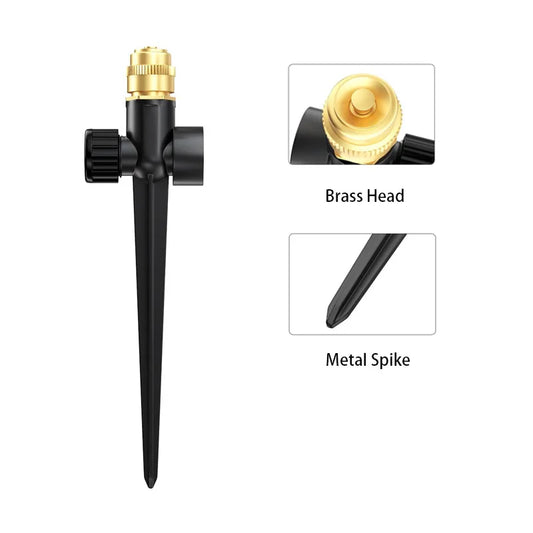 Yieryi 360° Adjustable Garden Sprinkler With Brass Nozzle Metal Spike Lawn Water Sprayer For Irrigation Hose Connector Included