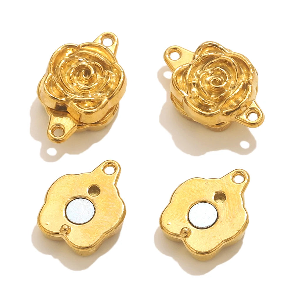 2pcs Stainless Steel Rose Flower Magnetic Connectors Clasps Magnet Charms End Cap for DIY Jewelry Making Bracelet Necklace Parts