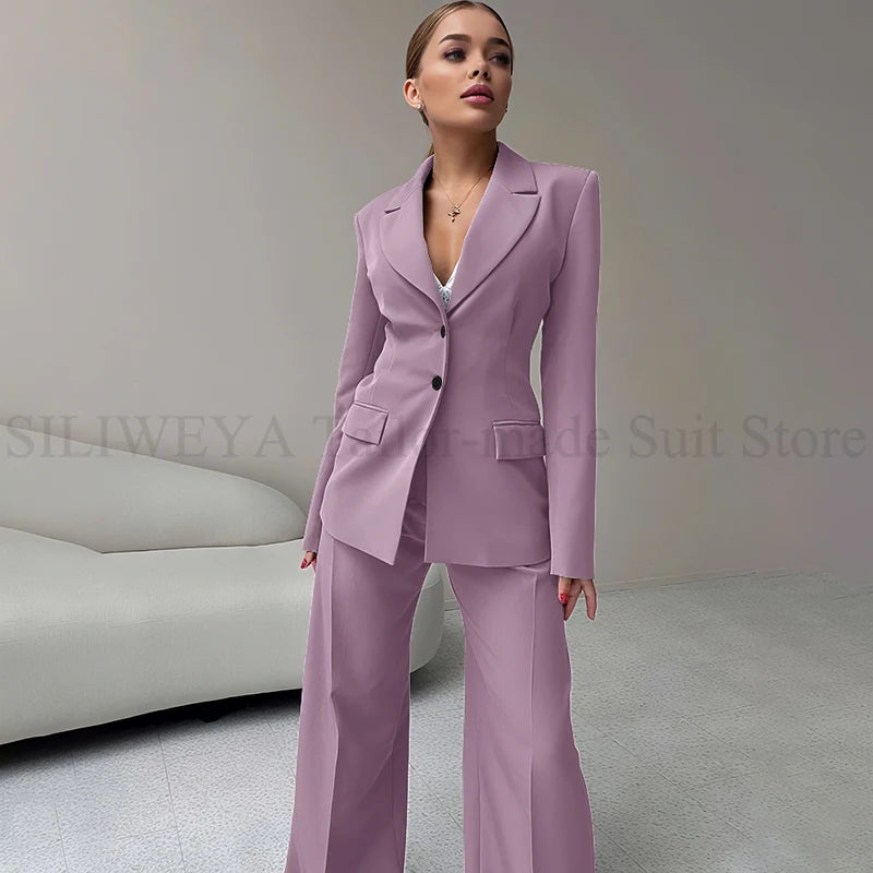 2024 Elegant Women Suit Two Piece Jacket Pants Single Breasted Female Clothing Slim Fit Formal Office Lady Wear Blazer Set