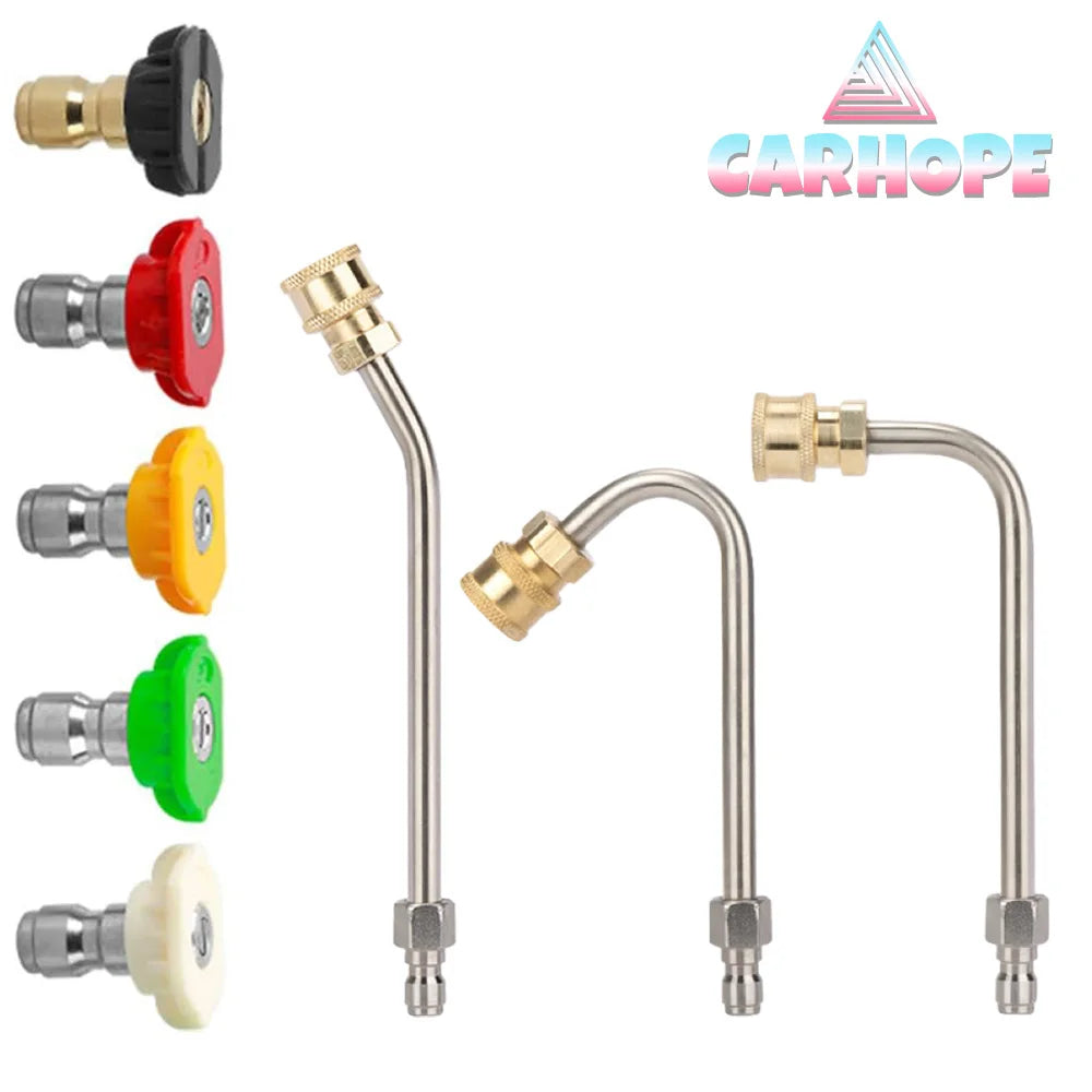 Cleaner Attachment, 30/90/270Degree, Extension Wand Angled for Gutter Cleaning with 5 Spray Nozzle Tips, 1/4 Inch Quick Connect