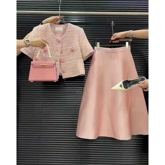 2025 Summer Pink French Suit Set Women's - Hong Kong Chic Sleeveless Blazer & Skirt Two Piece Set Luxury Light Elegant Outfit