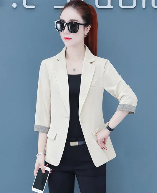 Spring Summer Women Blazers Jackets Casual Business Office Lady Blazer Suit Thin 3/4 Sleeve Coat Outwear Clothes Female Tops 749