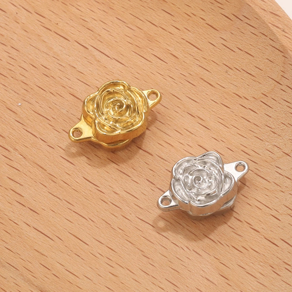 2pcs Stainless Steel Rose Flower Magnetic Connectors Clasps Magnet Charms End Cap for DIY Jewelry Making Bracelet Necklace Parts